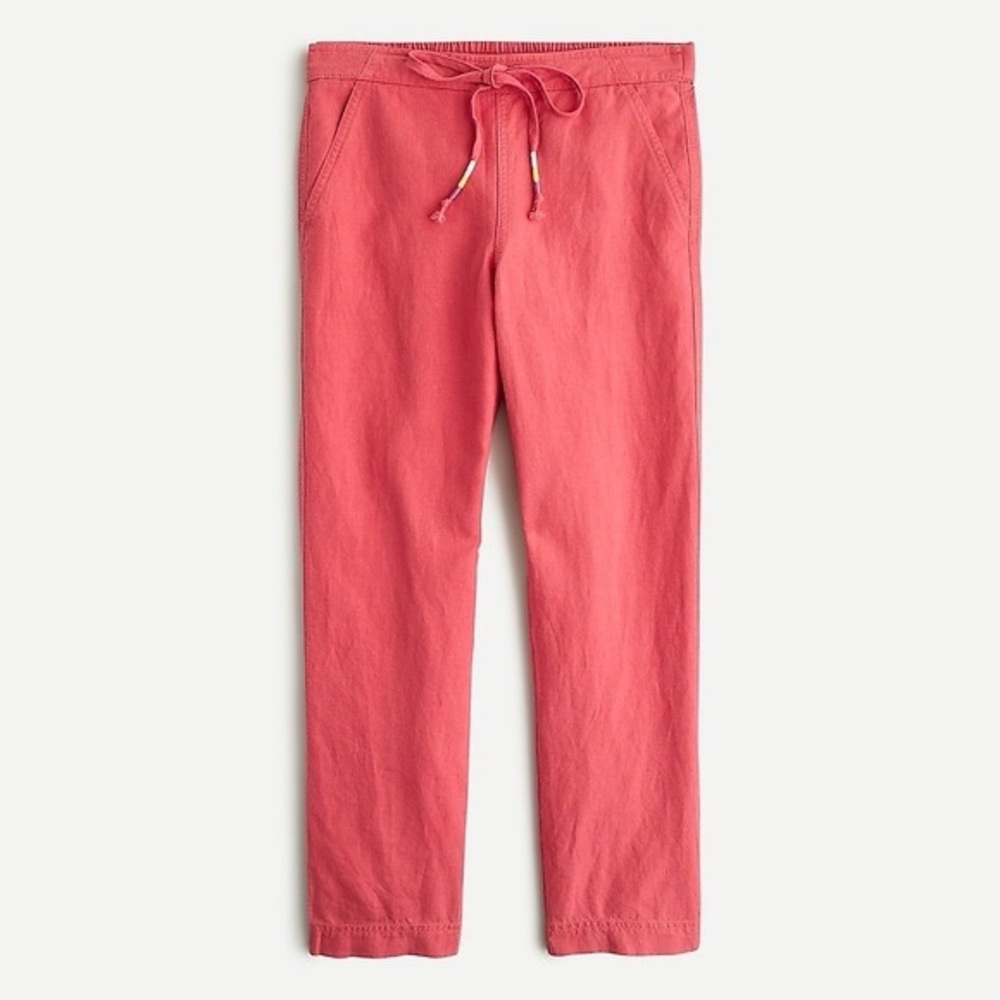 j.crew | tie-waist seaside pant linen blend bright papaya l
